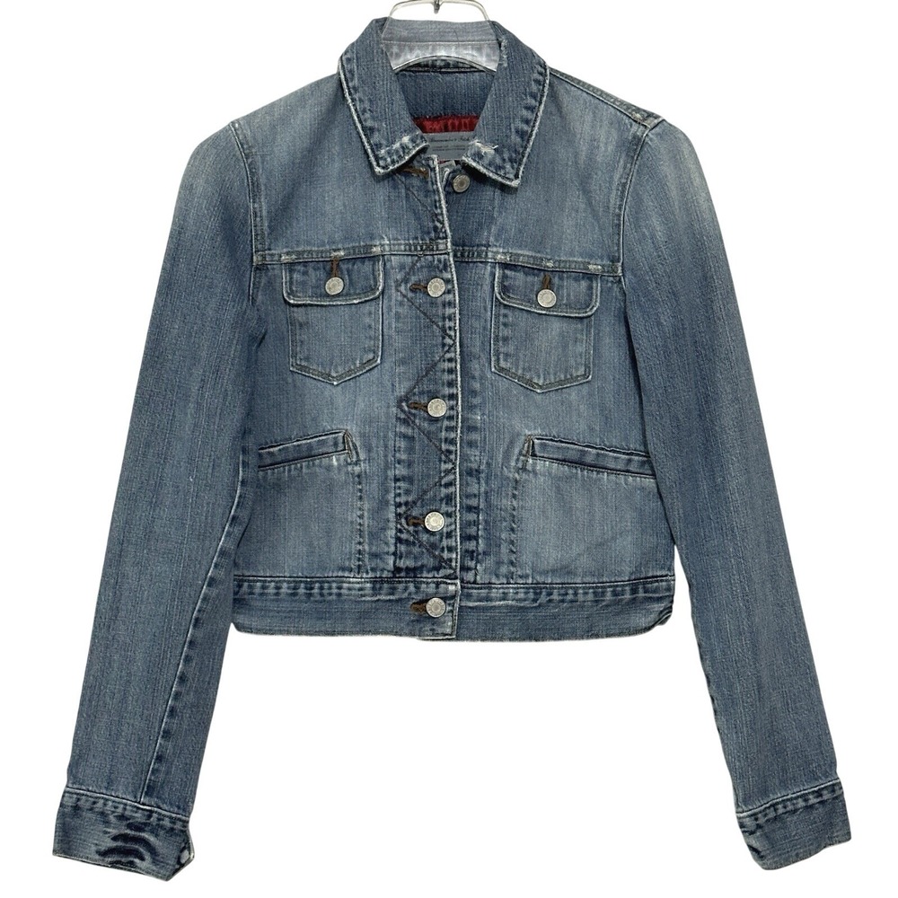 Abercrombie & Fitch Womens Medium Wash Blue Distressed Denim Trucker Jacket S